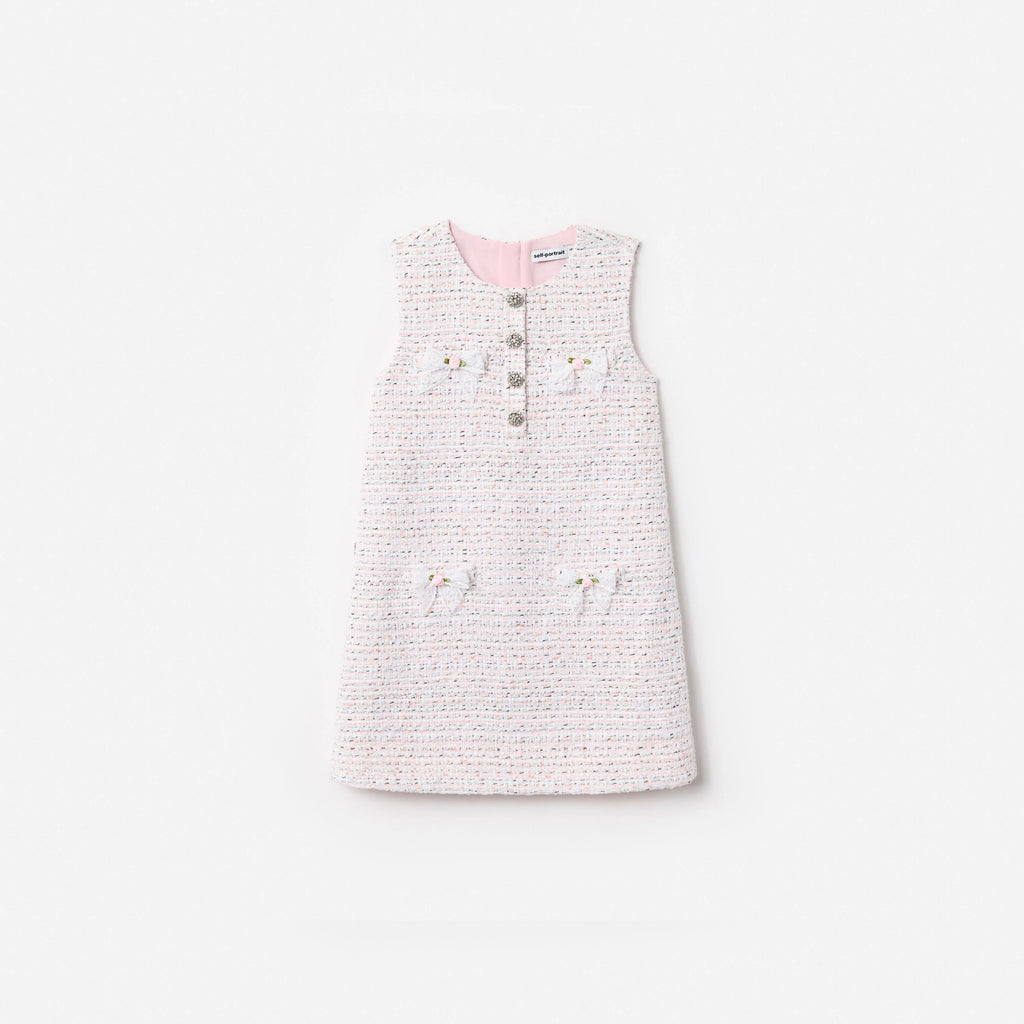 Pink Boucle Lace Bow Dress