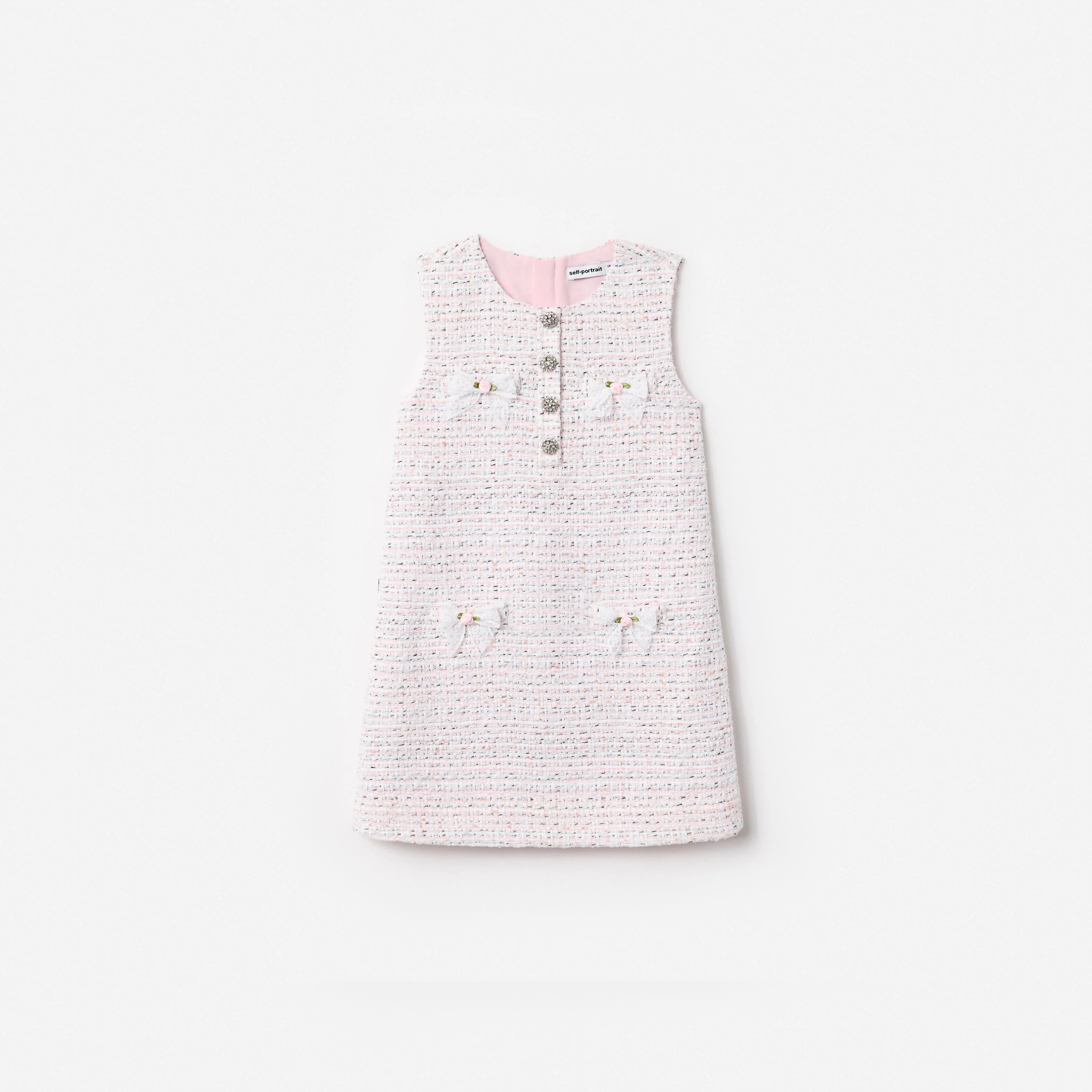 Pink Boucle Lace Bow Dress