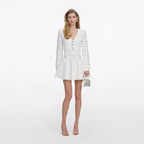 White Pointelle Diamante Knit Mini Dress