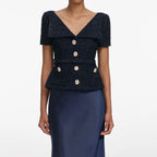 Navy Boucle Tailored Maxi Dress