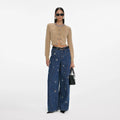 Blue Embellished Wide Leg Jeans