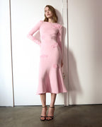 Pink Flower Knit Midi Dress