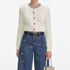 Cream Embellished Trim Cardigan