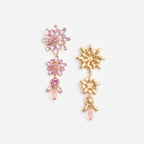 Pink Crystal Tiered Flower Earrings