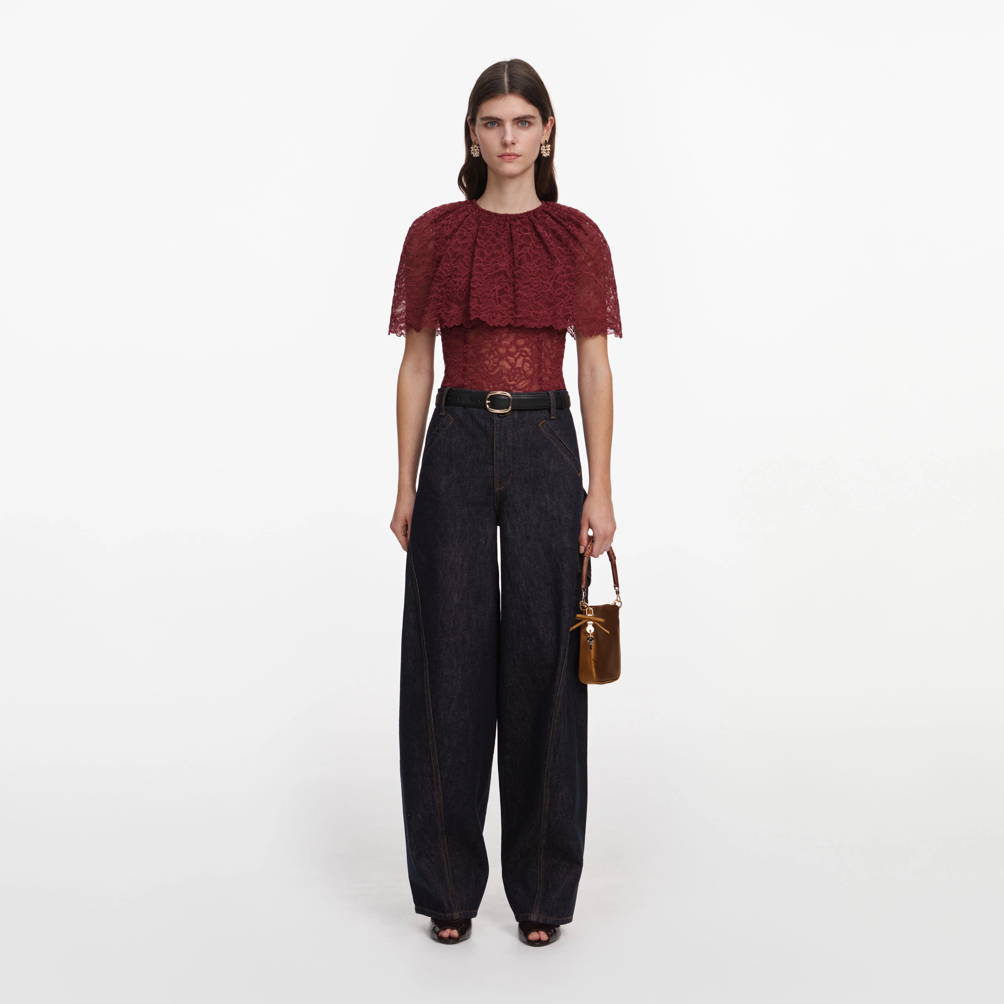 Burgundy Lace Cape Top