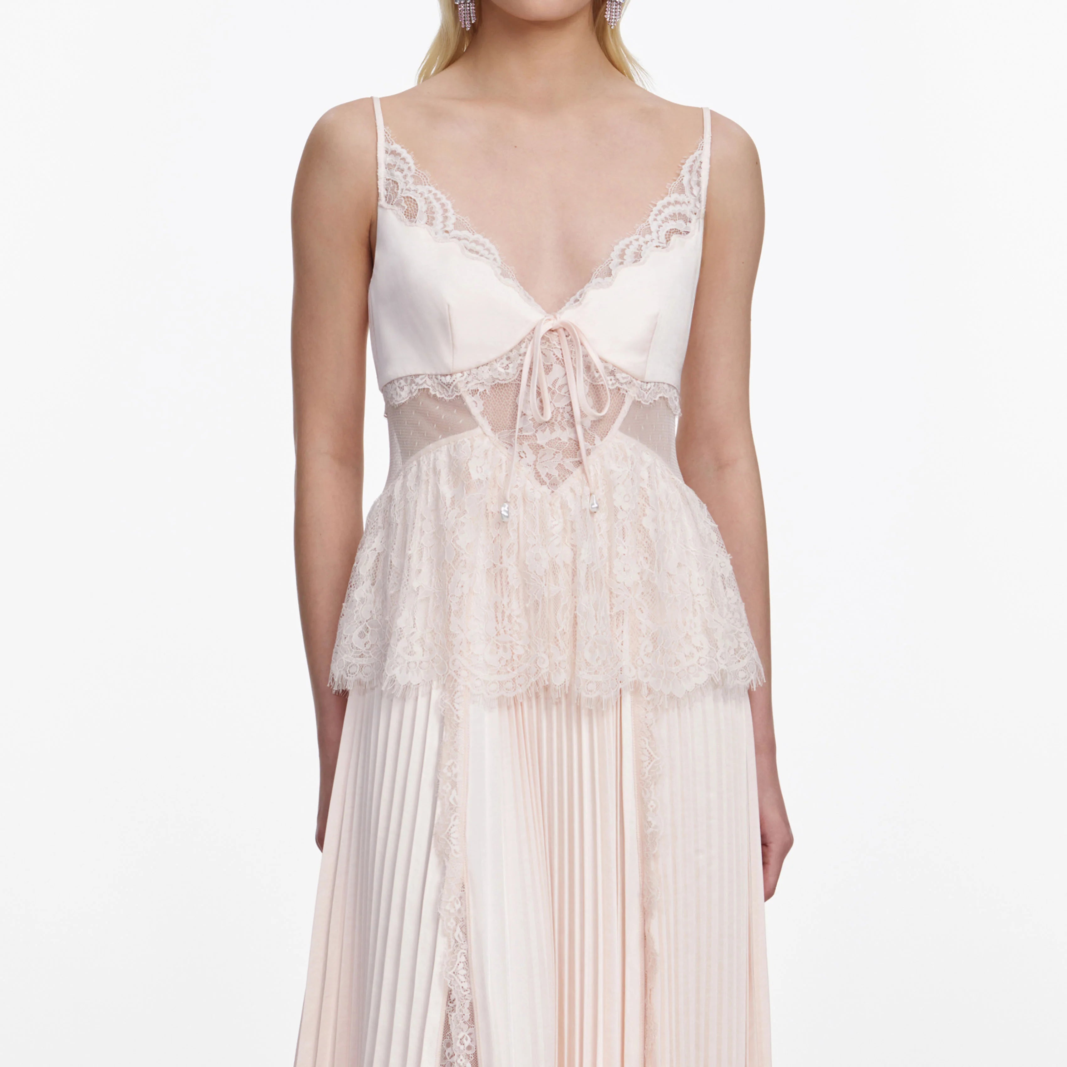 Blush Satin Lace Midi Dress