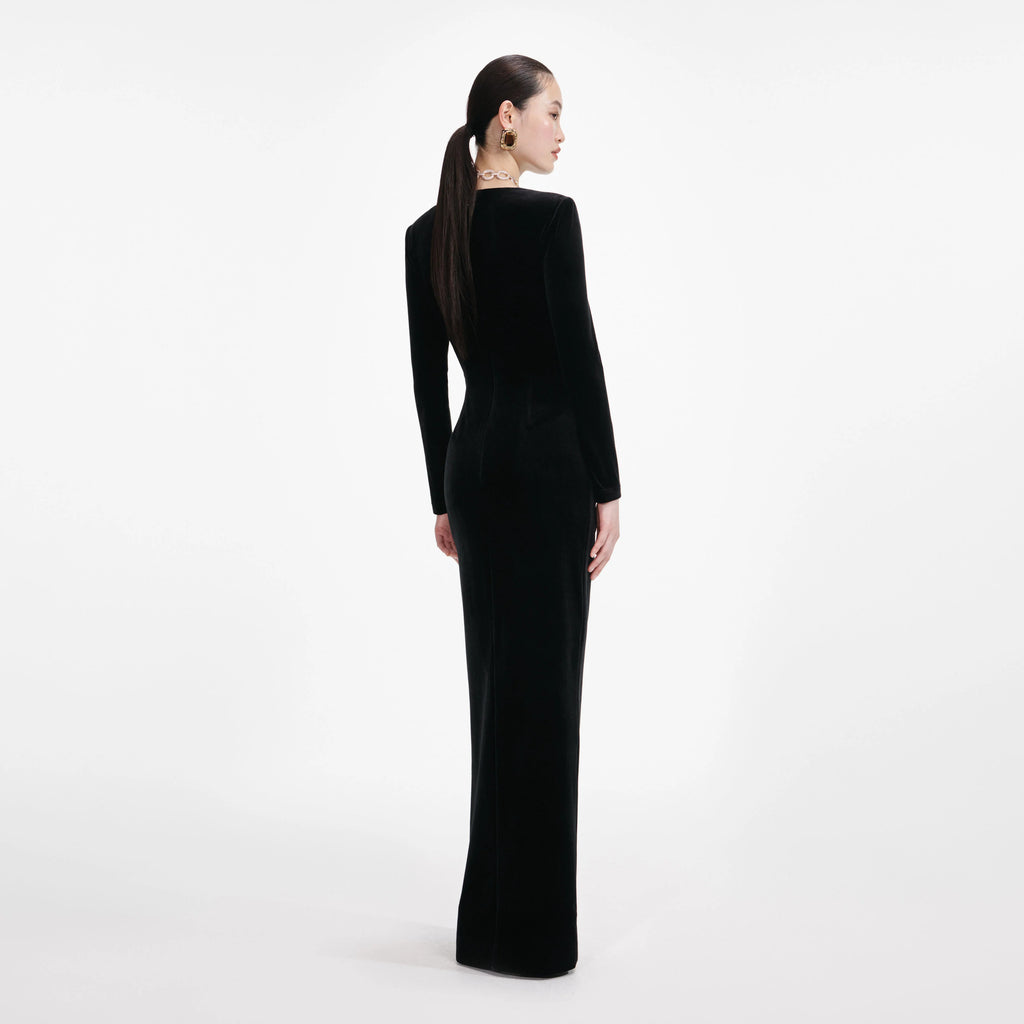 Black Velvet Embellished Maxi Dress
