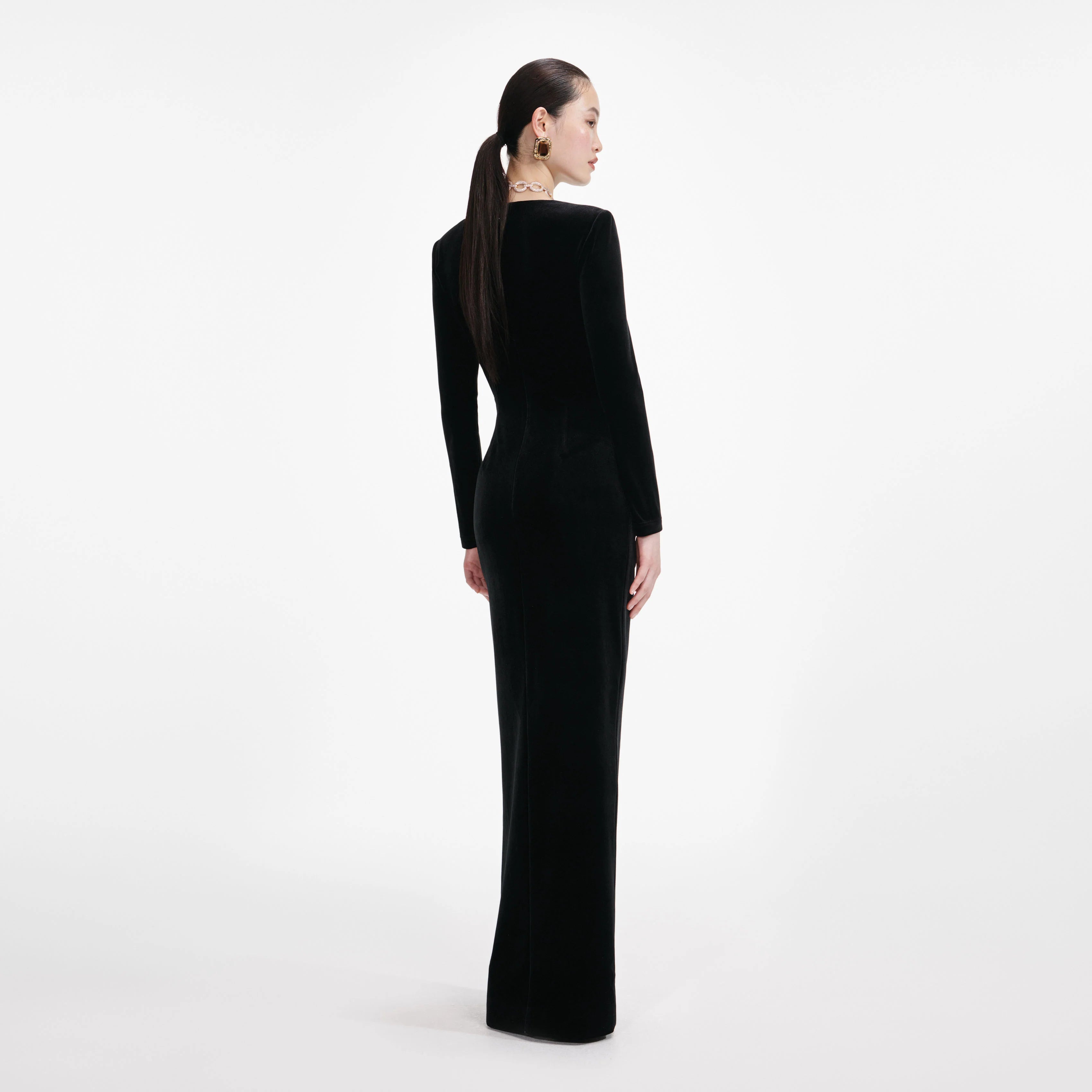 Black Velvet Embellished Maxi Dress