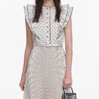 Cream Ramie Polka Dot Midi Dress