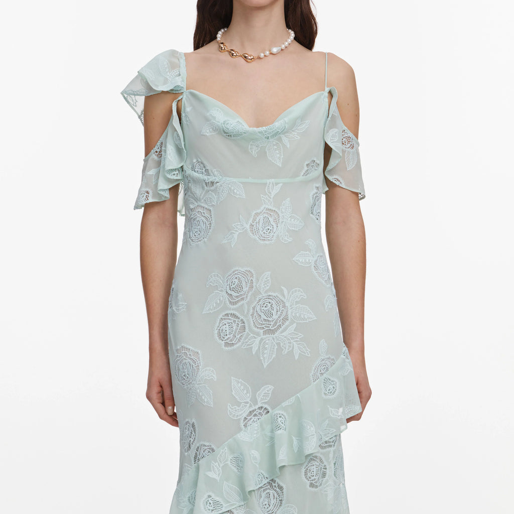 Mint Embroidered Georgette Maxi Dress