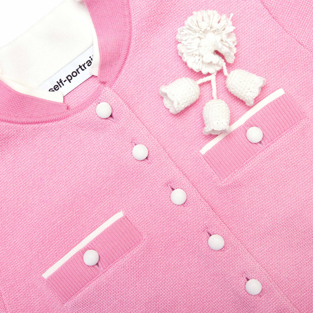 Pink Crochet Flower Knit Midi Dress
