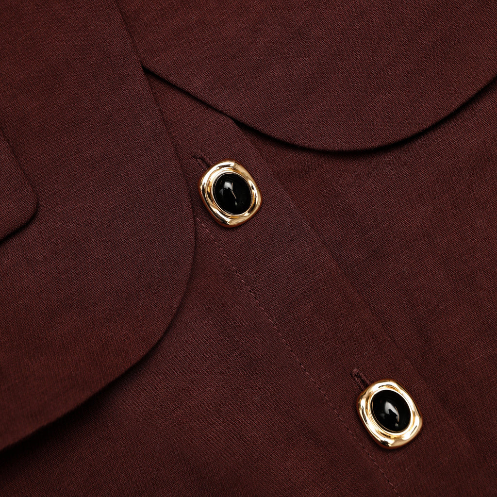 Brown Peplum Linen Blend Midi Dress