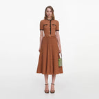 Brown Pointelle Knit Midi Dress