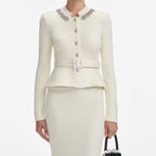 Cream Wool Peplum Knit Midi Dress