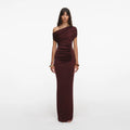 Brown Draped Knit Midi Dress