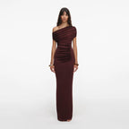 Brown Draped Knit Midi Dress