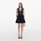 Navy Peplum Pointelle Knit Mini Dress