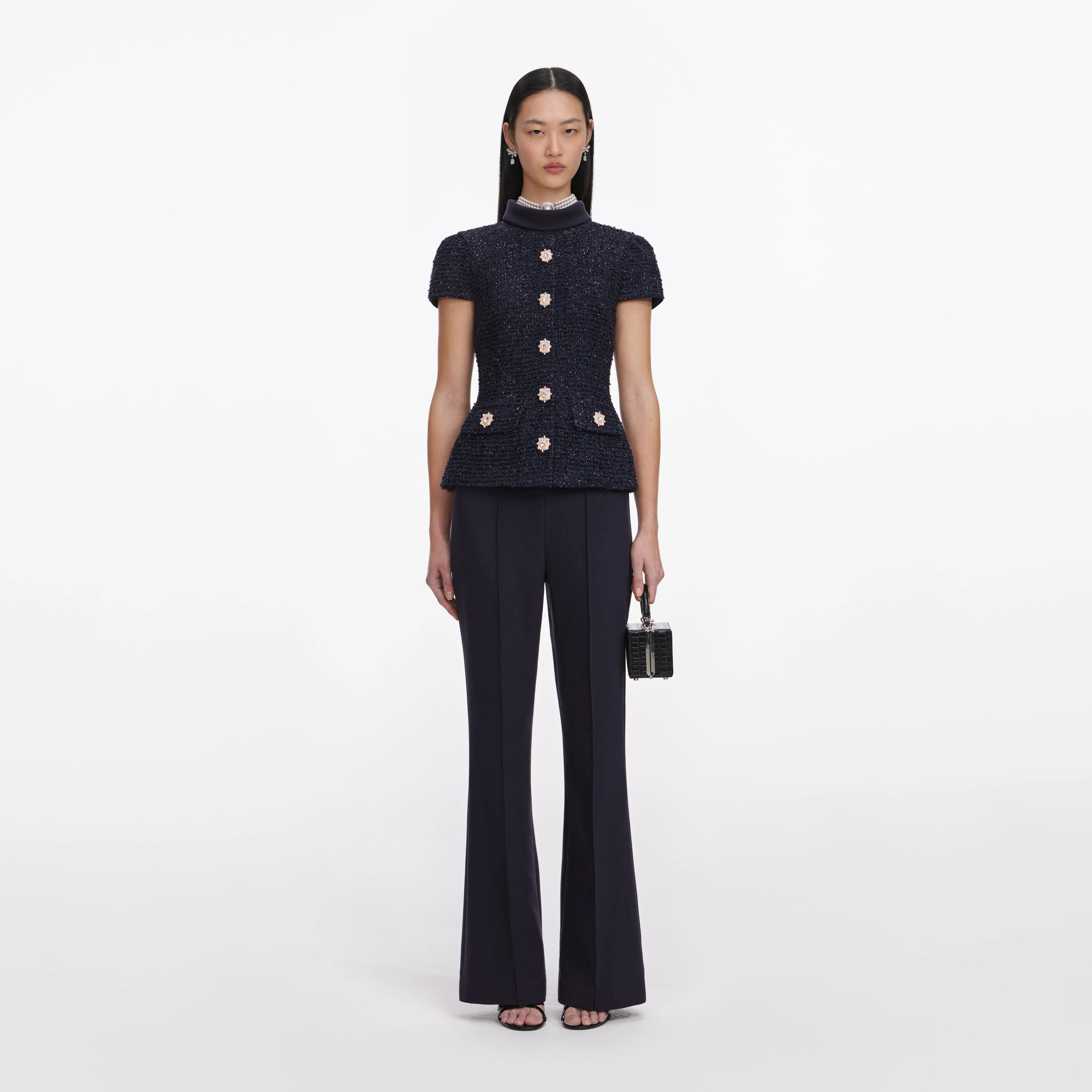 Navy Metallic Boucle Jumpsuit