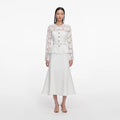 White Lace Crepe Midi Dress