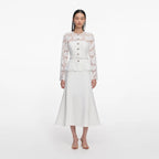 White Lace Crepe Midi Dress