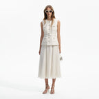 Cream Sequin Boucle Tailored Midi Dress