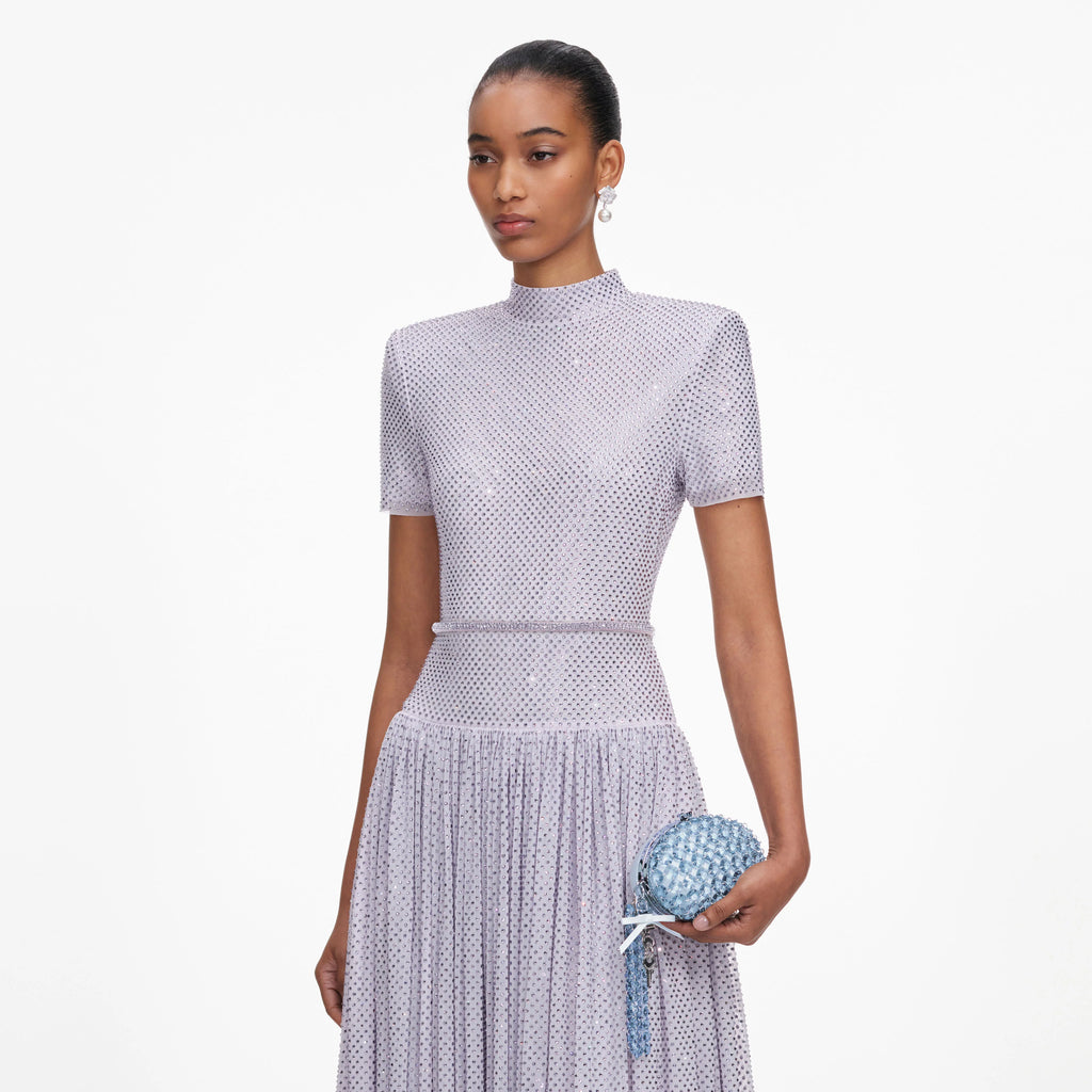 Blue Oval Crystal Chain Clutch Bag