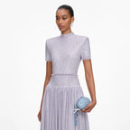 Blue Oval Crystal Chain Clutch Bag