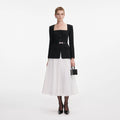 Black Long Sleeve Contrast Chiffon Midi Dress