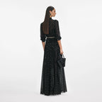 Black And Gold Tie Neck Maxi Dress