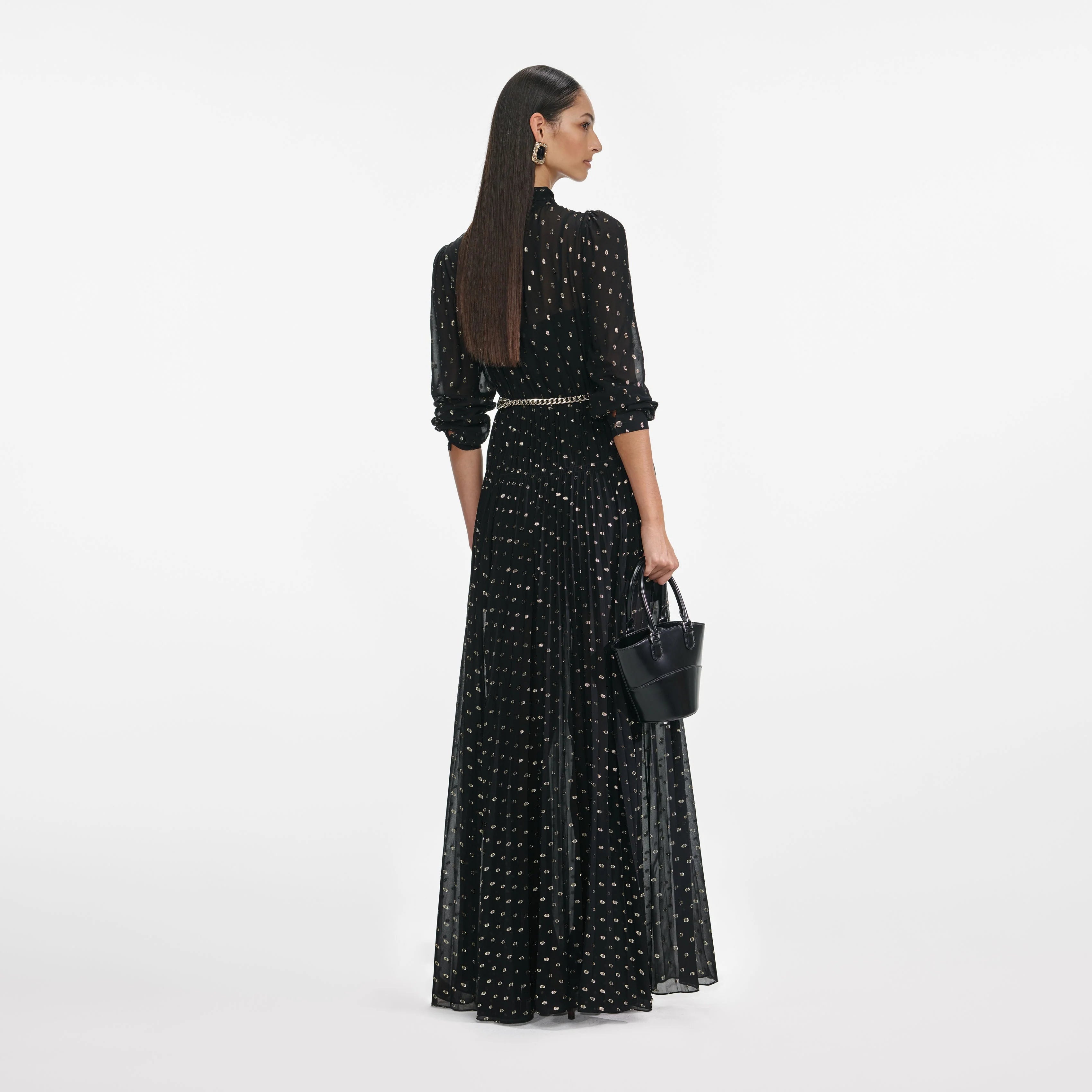 Black And Gold Tie Neck Maxi Dress