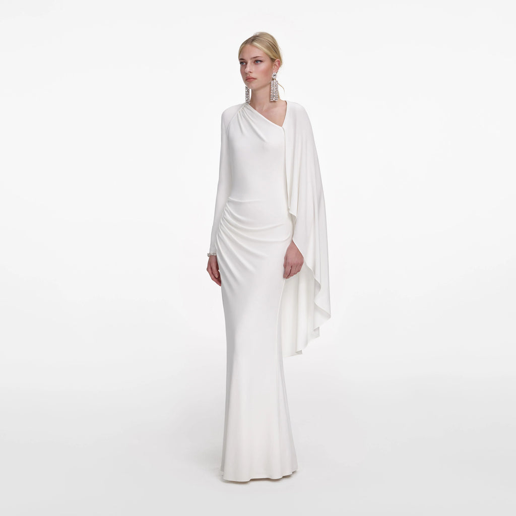 White Jersey Drape Maxi Dress