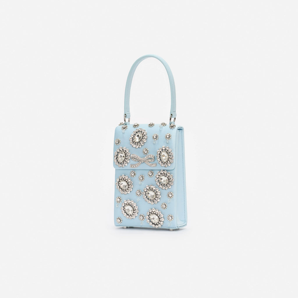 Blue Satin Crystal Mini Bow Bag