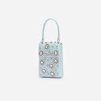 Blue Satin Crystal Mini Bow Bag