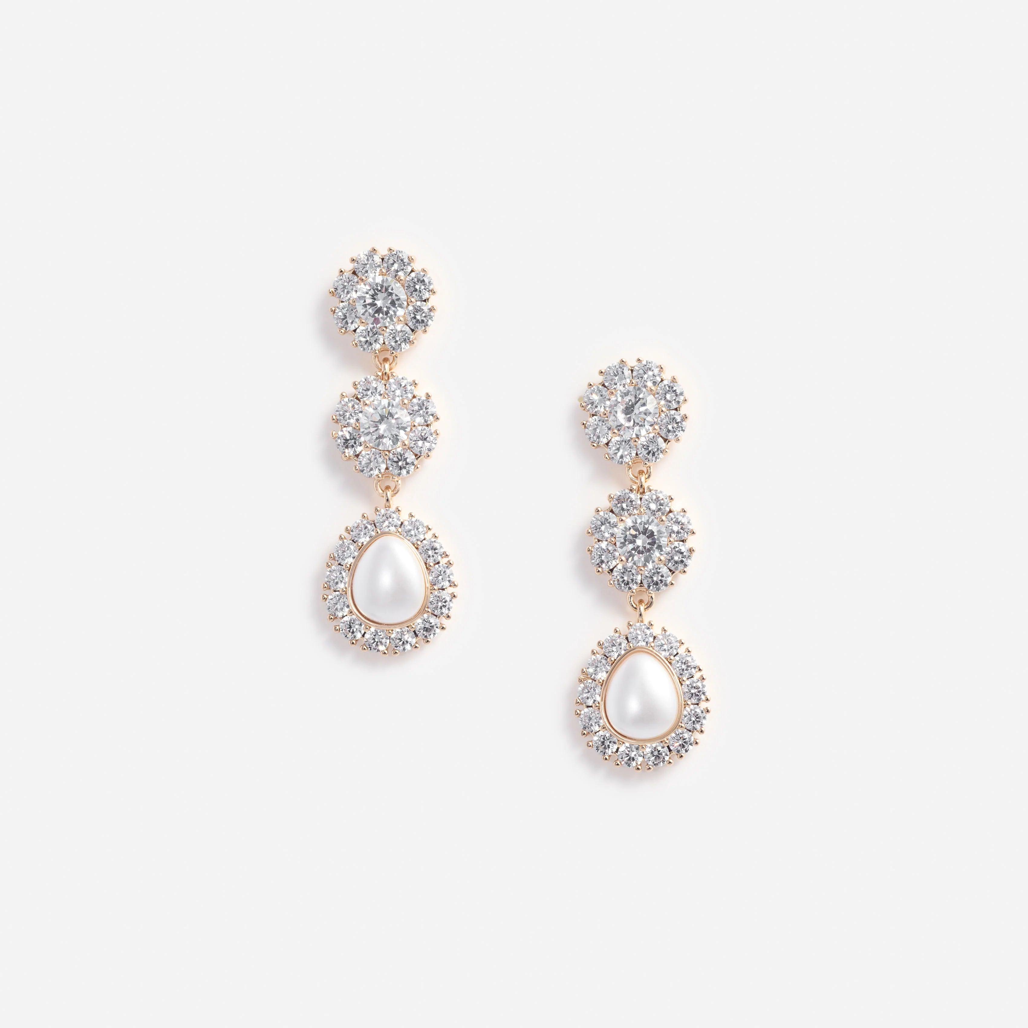 Gold Crystal Flower Tiered Earrings