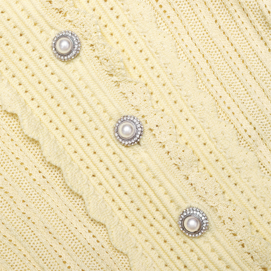 Yellow Pointelle Peplum Knit Mini Dress