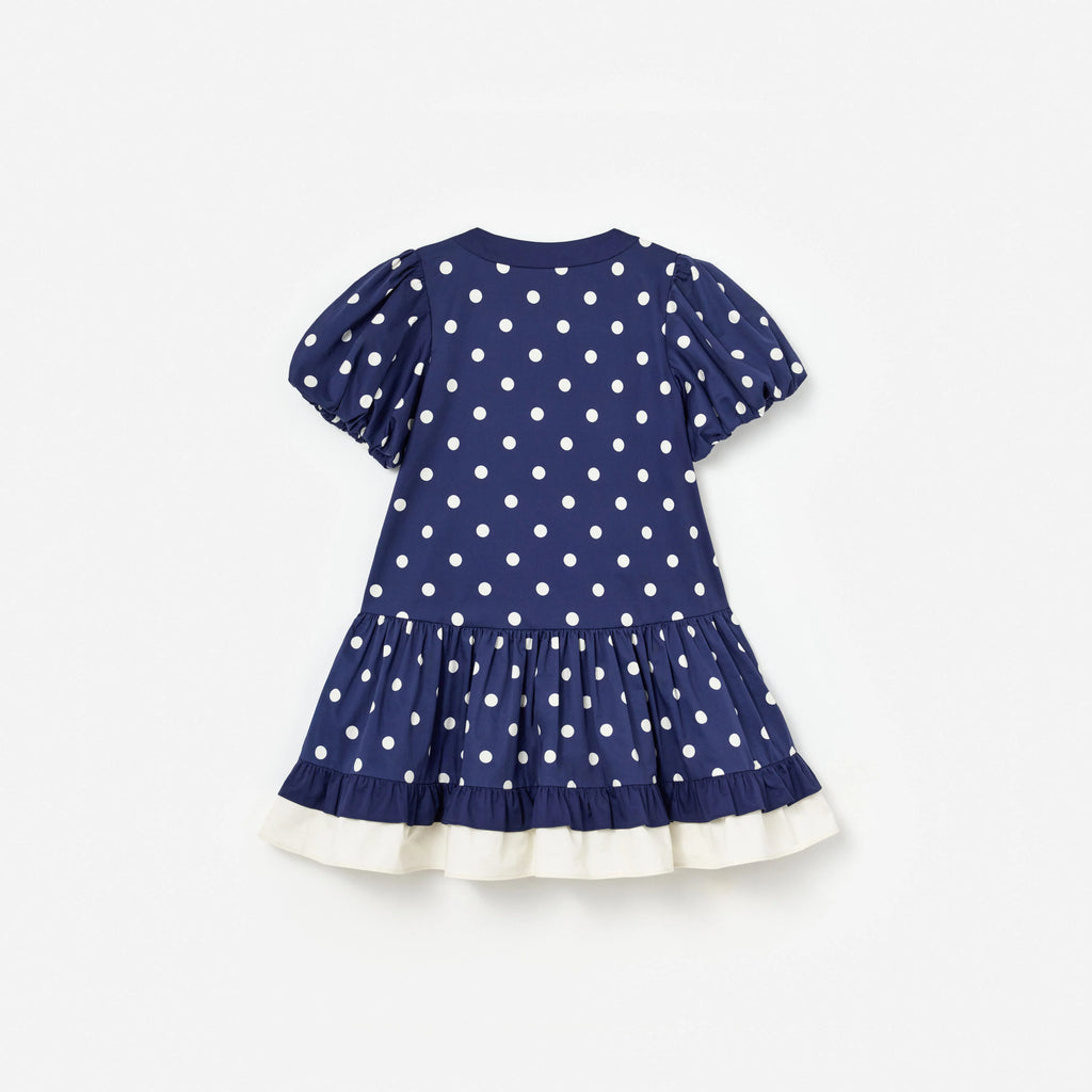 Navy Polka Dot Cotton Printed Dress
