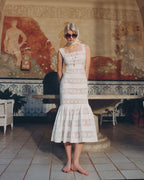 White Cotton Embroidered Midi Dress