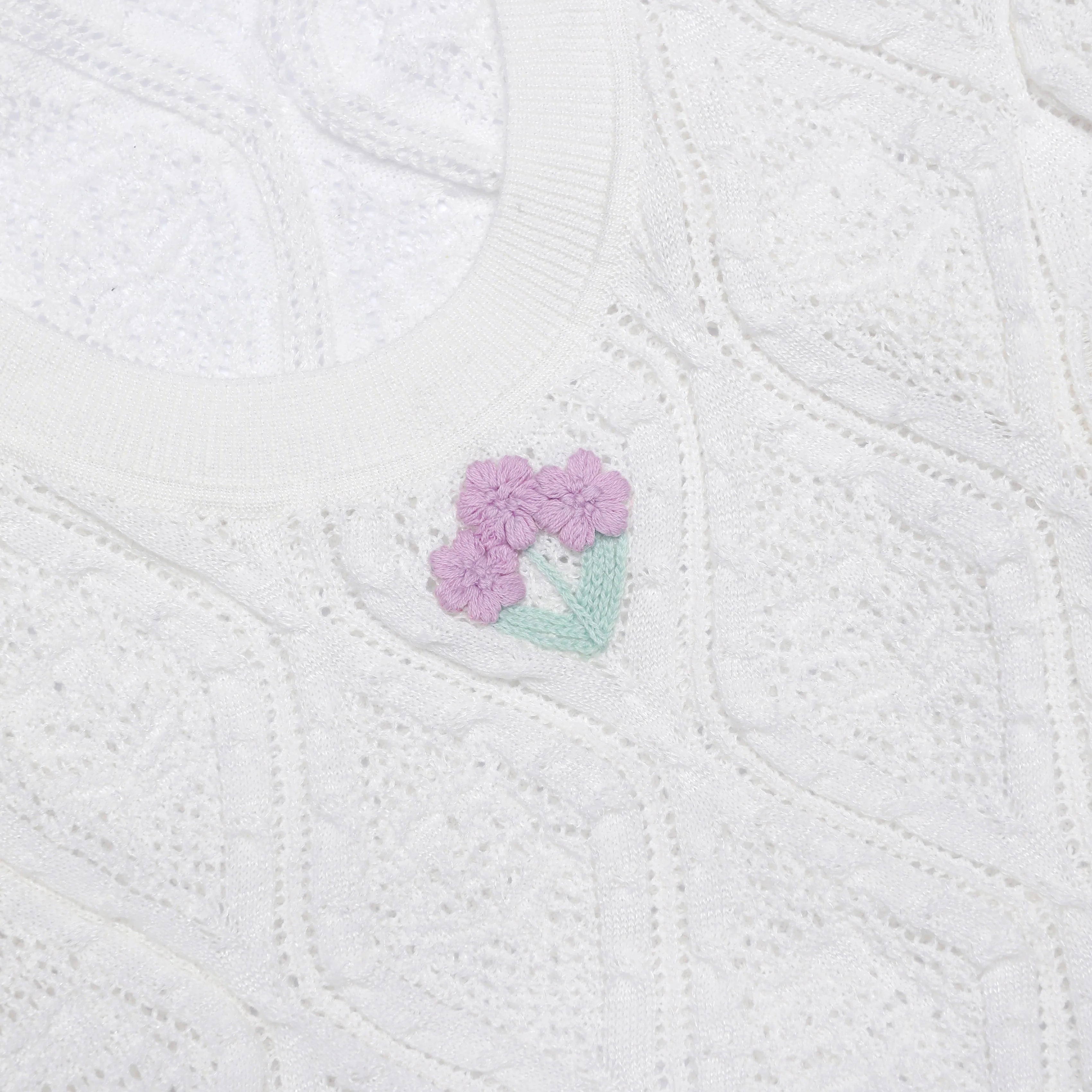 White Pointelle Embroidered Knit Mini Dress