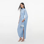 Blue Jersey Draped Maxi Dress
