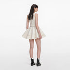 Cream Broderie Denim Sleeveless Mini Dress