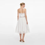 White Cotton Lace Trim Midi Dress