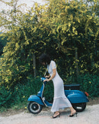 Blue Viscose Lace Midi Dress