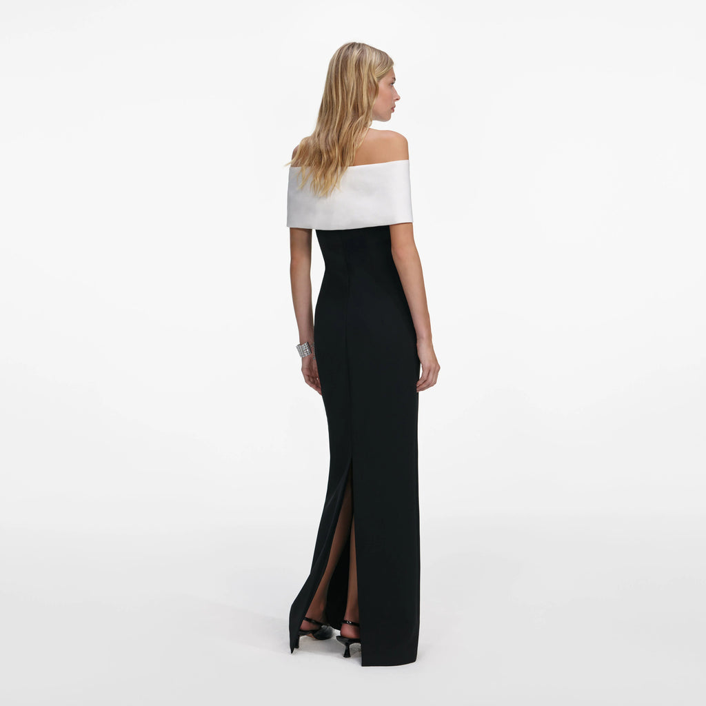 Black Crepe Flower Maxi Dress