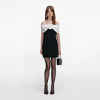 Black Crepe Flower Mini Dress