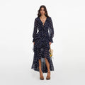 Polka Dot Georgette Ruffle Maxi Dress