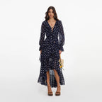 Polka Dot Georgette Ruffle Maxi Dress