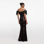 Brown Sequin Bow Maxi Dress