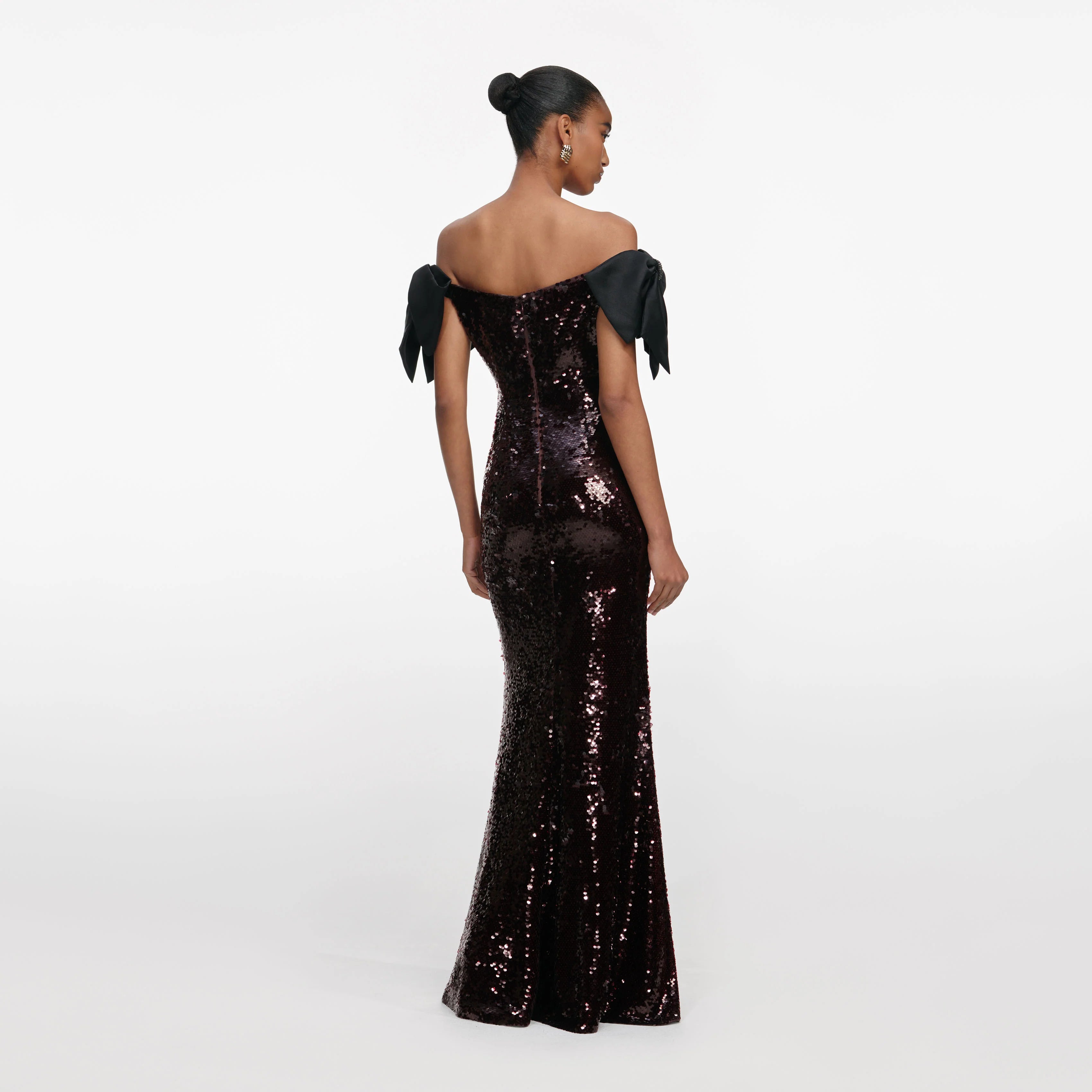 Brown Sequin Bow Maxi Dress