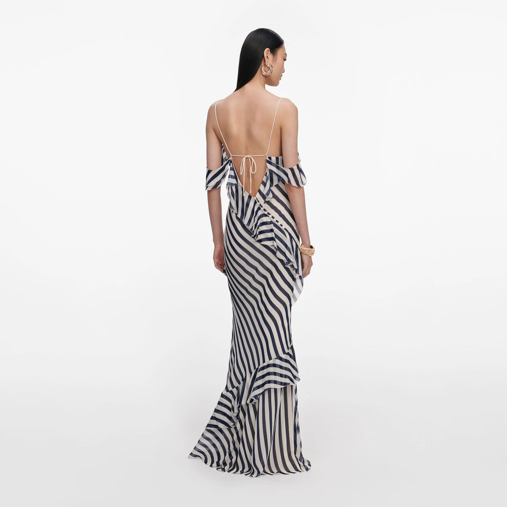 Navy Stripe Georgette Maxi Dress