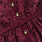 Burgundy Lace Collared Midi Dress